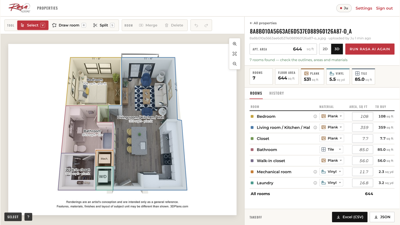 Floor plan measurement tool, step 02: Get rooms detected and measured