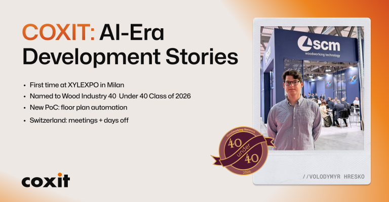 COXIT July 2026 newsletter: woodworking innovations in Italy, a 40 Under 40 award, and a new client