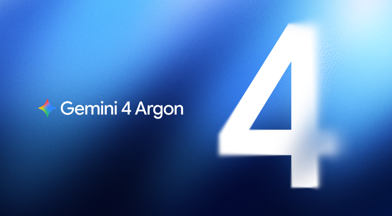 Gemini 4 Argon key art: the model name beside a large white number 4 on a blue gradient.